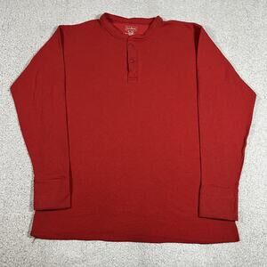 LL Bean Shirt Mens XL Red Henley River Driver Wool Long Sleeve Thermal 2 Layer